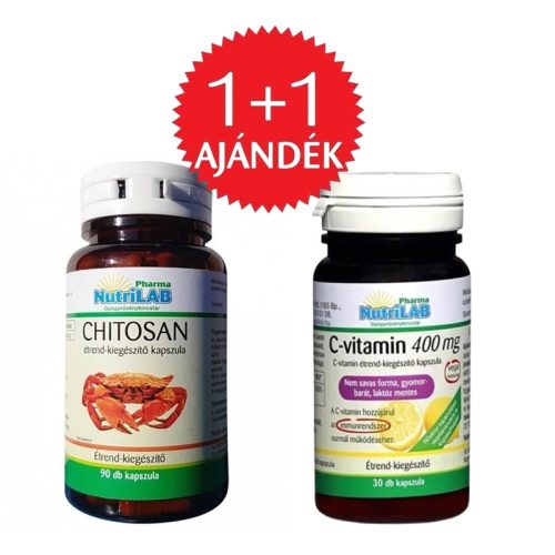 NutriLAB Chitosan kapszula 90db + AJÁNDÉK NUTRILAB C-VITAMIN 400 mg KAPSZULA (30 db)