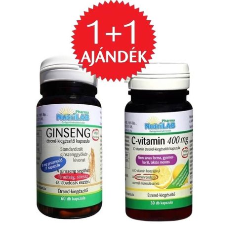 NutriLAB Ginseng vega kapszula 60db + AJÁNDÉK NUTRILAB C-VITAMIN 400 mg KAPSZULA (30 db)