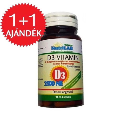 NutriLAB D3 2500 NE vitamin vega kapszula 30db - 1+1 AJÁNDÉK