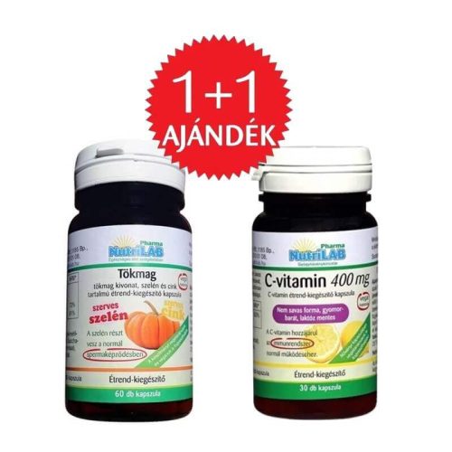 NutriLAB Tökmag, szelén, cink kapszula vega 60db + AJÁNDÉK NUTRILAB C-VITAMIN 400 mg KAPSZULA (30 db)