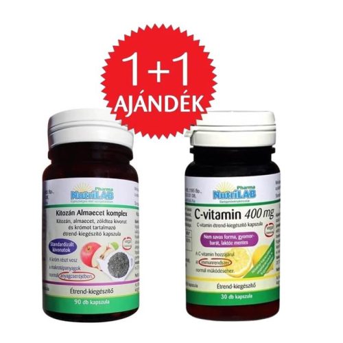 NutriLAB Kitozán Almaecet komplex vega kapszula 90db + AJÁNDÉK NUTRILAB C-VITAMIN 400 mg KAPSZULA (30 db)