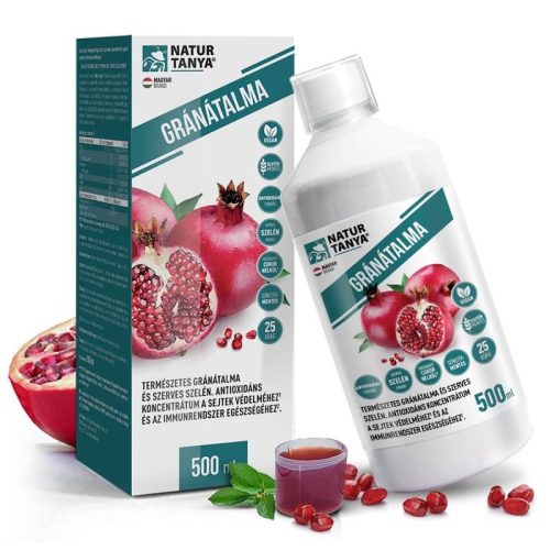 Natur Tanya® 100%-os GRÁNÁTALMA MAGOLAJ ÉS HÚSLÉ, SZERVES SZELÉNNEL - Antioxidáns koncentrátum 500 ml 