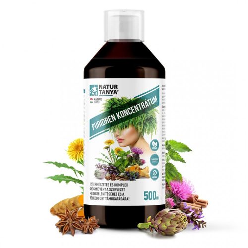 Natur Tanya® Puridren koncentrátum - Sav-bázis egyensúly és méregtelenítés 12 gyógynövény és klorofill erejével 500 ml 