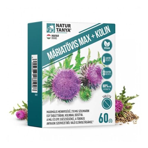 Natur Tanya® MÁRIATÖVIS MAX + KOLIN - Maximális mennyiségű szilimarin, kolinnal a máj és az epe egészségéhez 60db