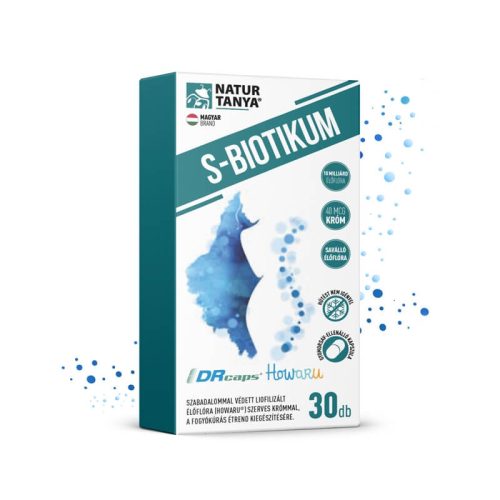 Natur Tanya® S-BIOTIKUM – HOWARU® liofilizált élőflórát, szerves krómot tartalmazó étrend-kiegészítő, gyomorsav-ellenálló kapszulában 30db