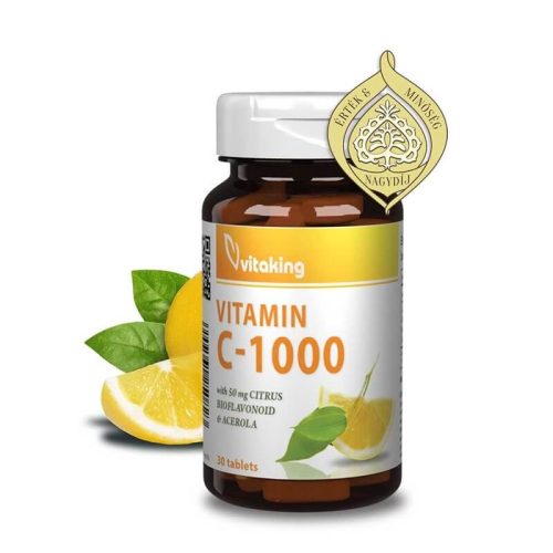 Vitaking C-vitamin bioflavonoidokkal, acerolával és csipkebogyóval 1000 mg - 30 tabletta